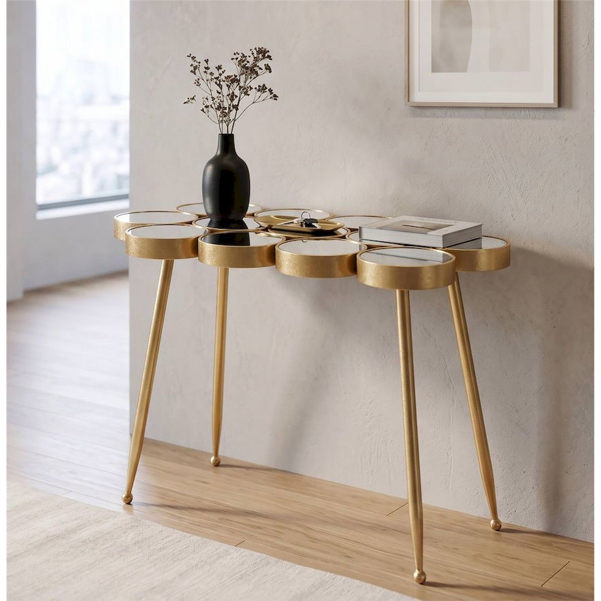 Table console miroir et fer GLAM doré, RECOLLECTION