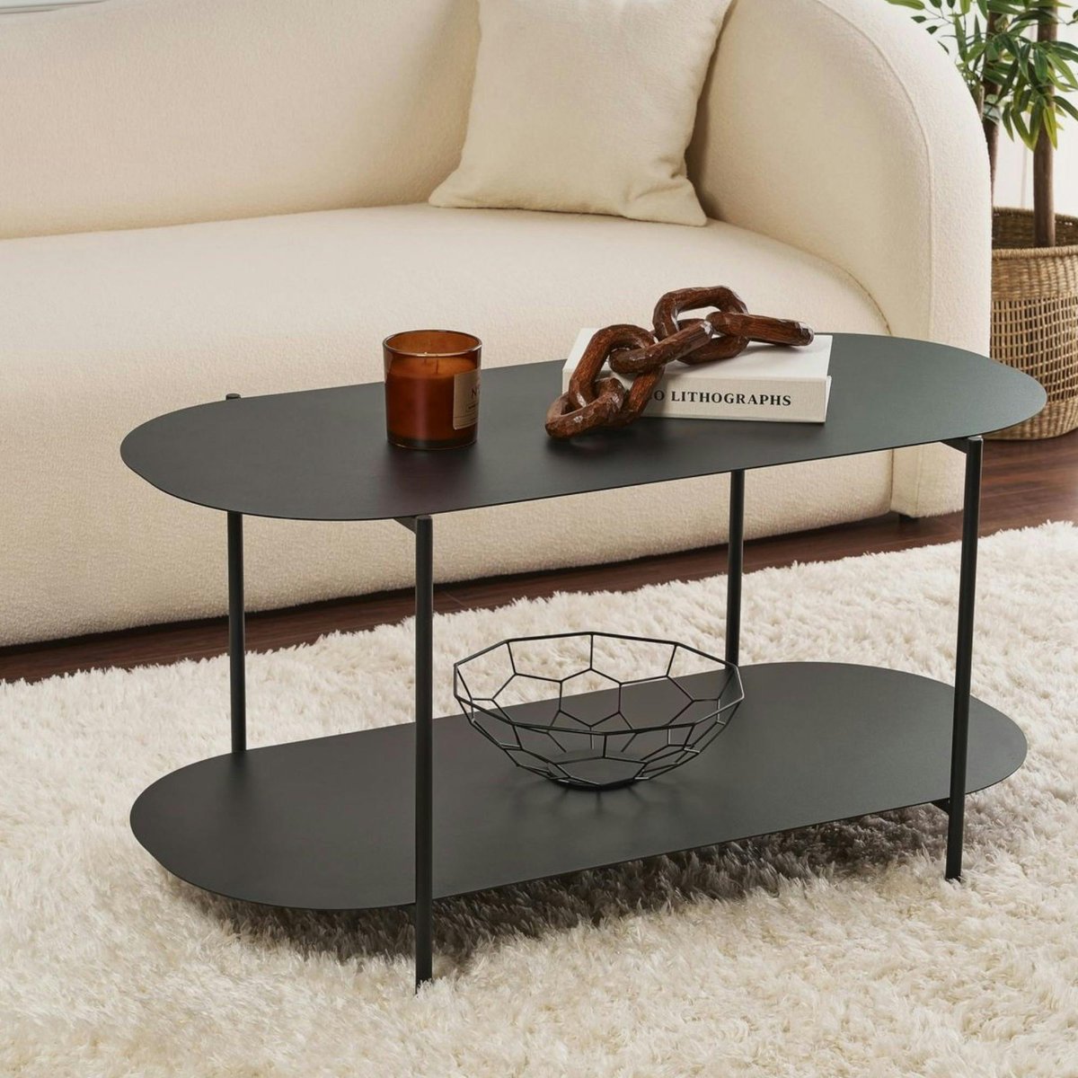 Table basse ovale double plateau en métal SFAX noir, PIER IMPORT