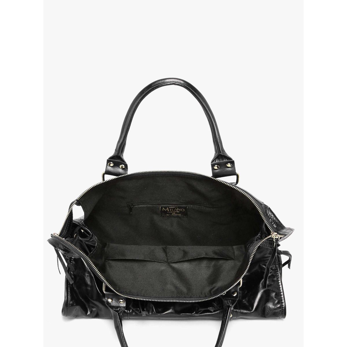Sac porté épaule Shiny sauvage cuir A4 nero, MILANO