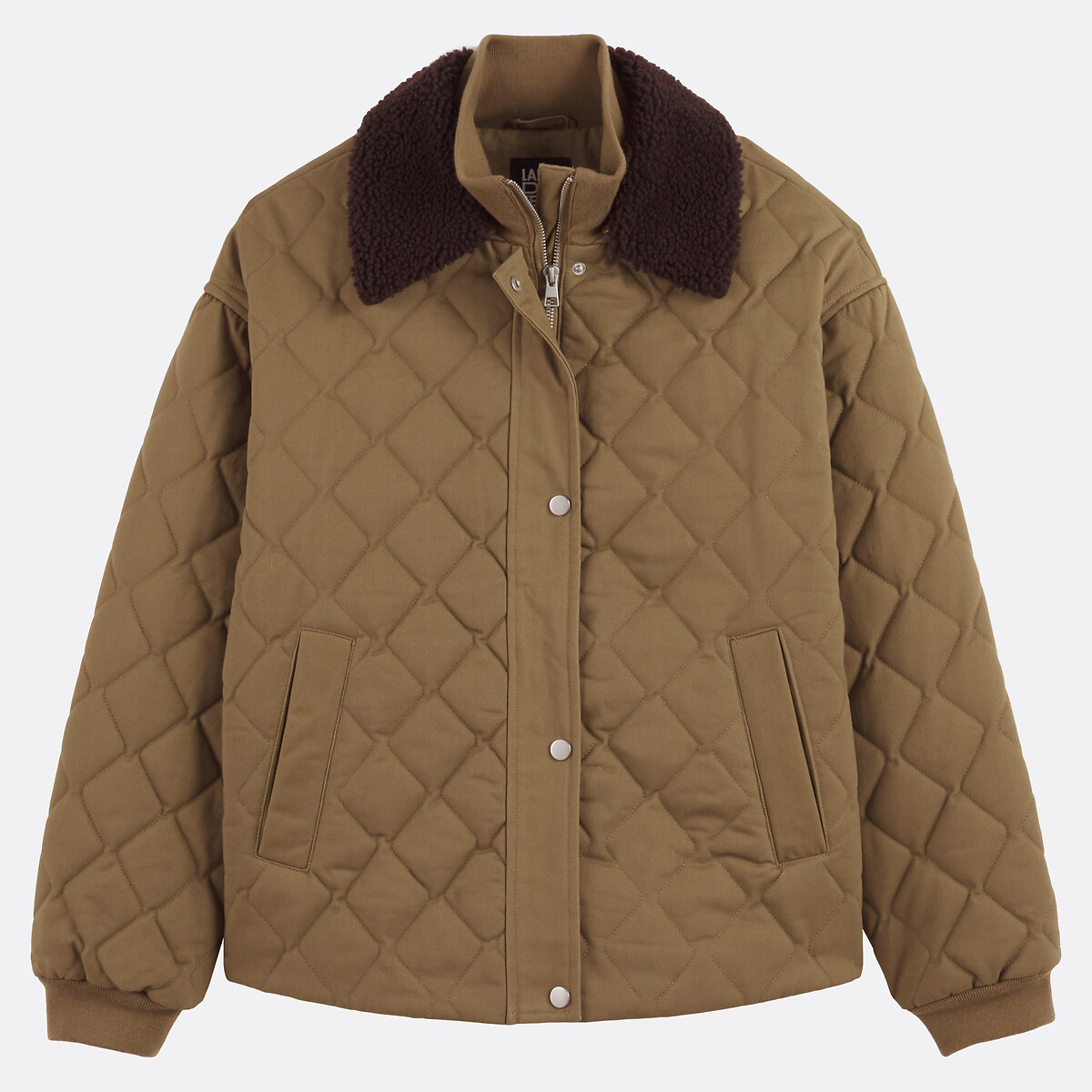 Blouson matelassé à col duveteux amovible vert kaki, LA REDOUTE COLLECTIONS