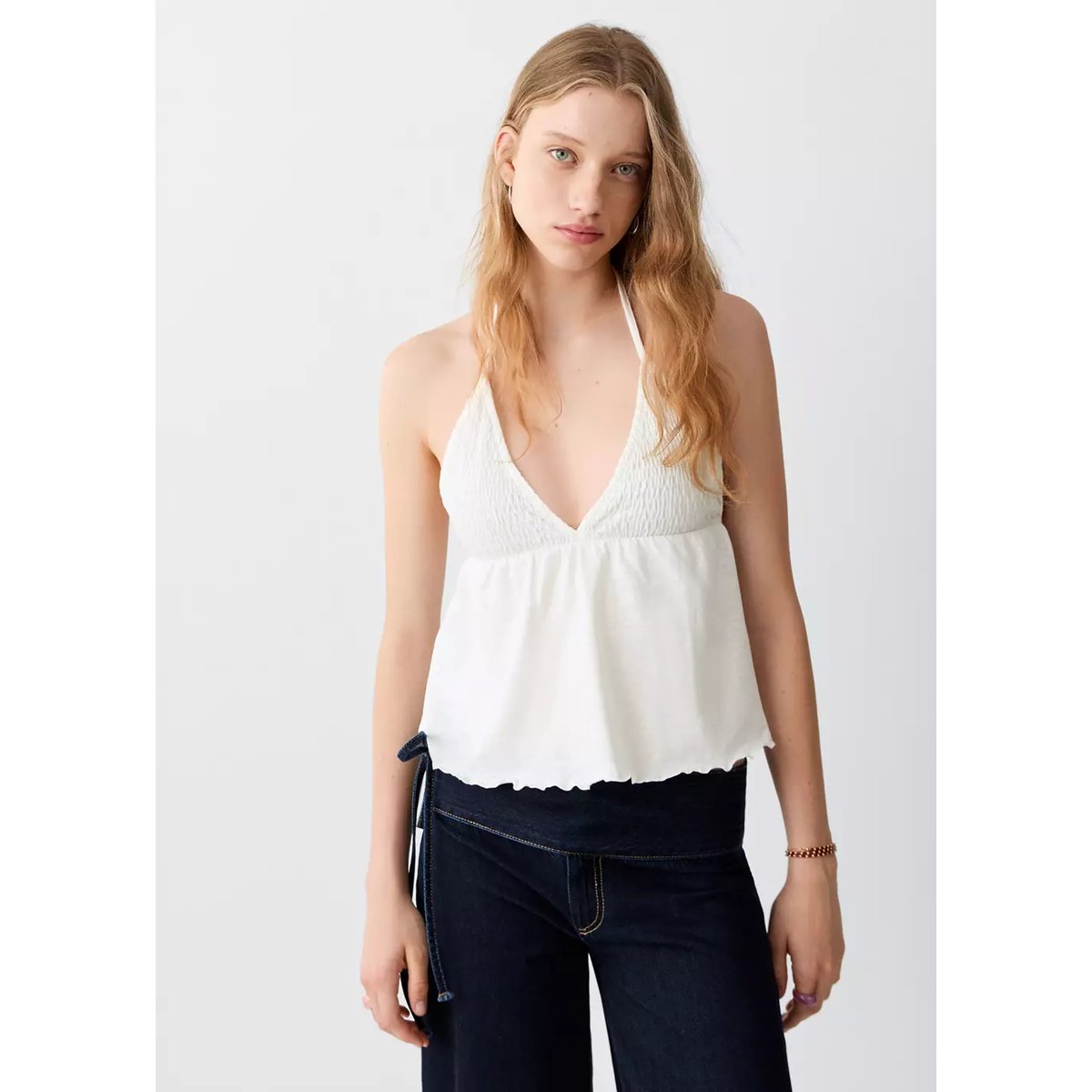 Top froncé dos ouvert blanc cassé, MANGO TEEN