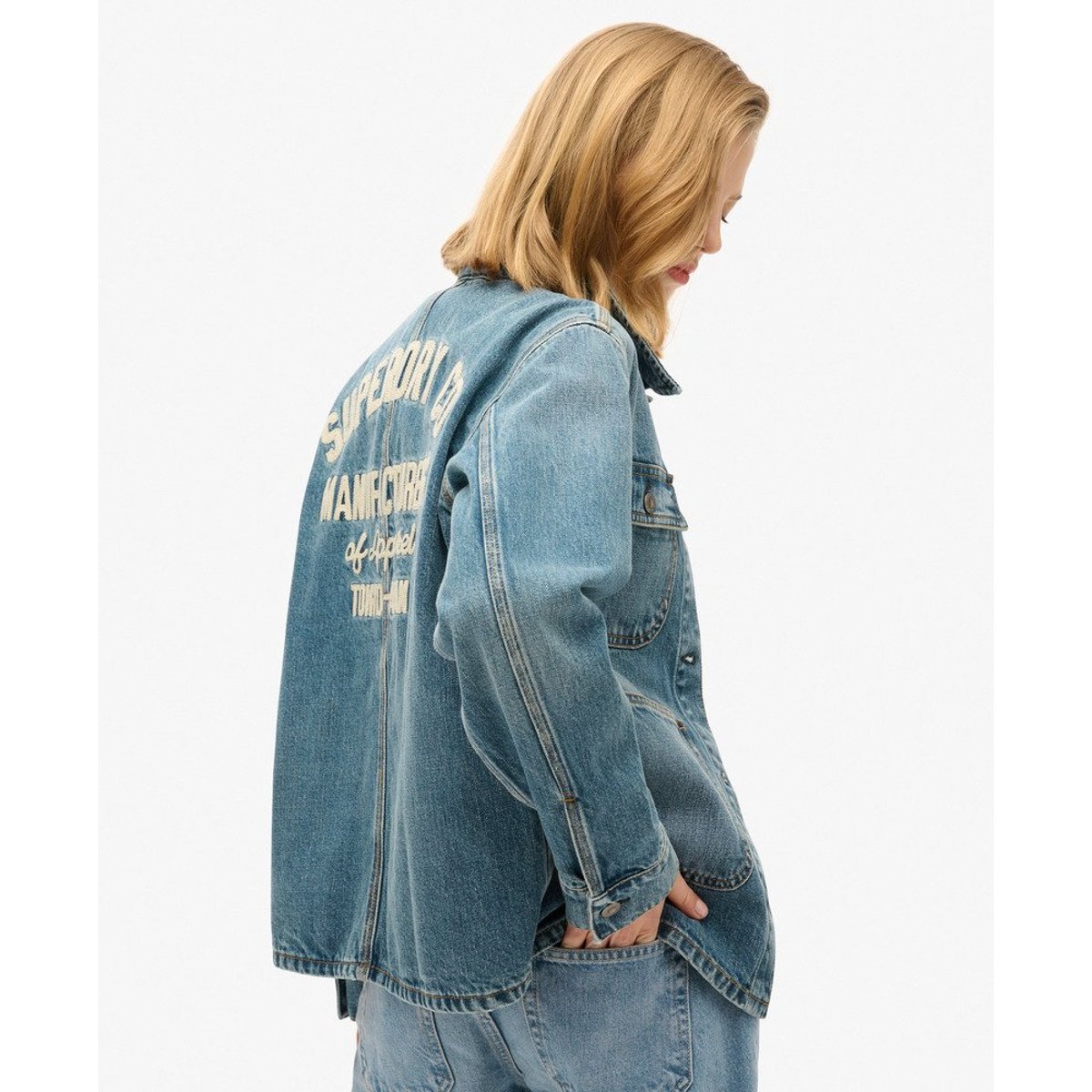 Veste en jean brodée Chore bleu vintage fulton, SUPERDRY
