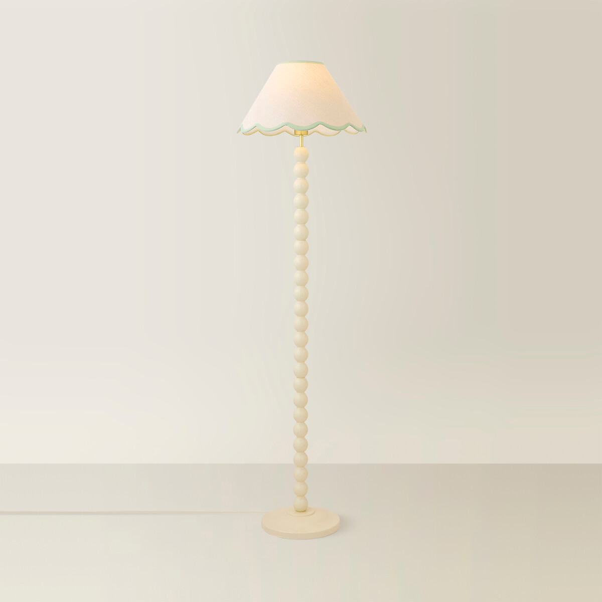 Bobbie Painted Cream Bobbin Floor Lamp with Scallop Shade sage green, SO'HOME