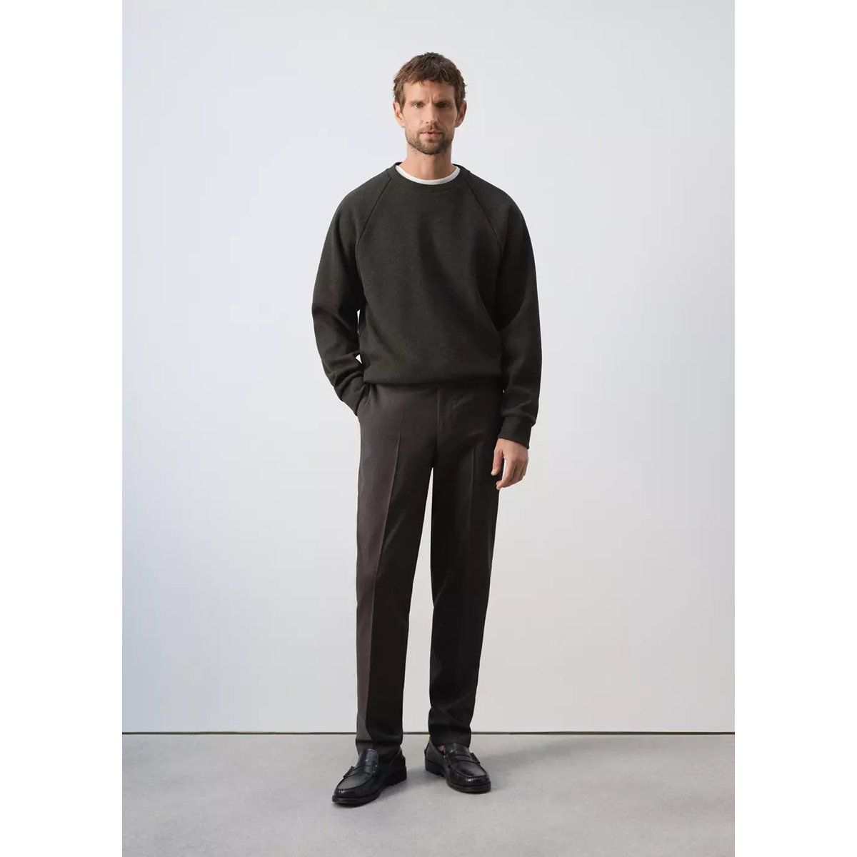 Sweat effet gratté marron, MANGO MAN