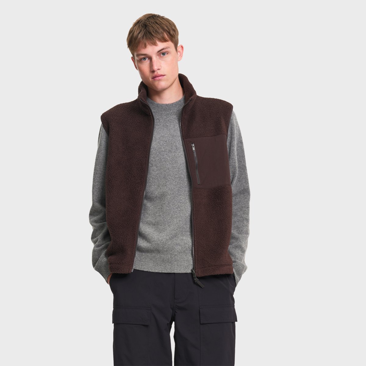 Gilet sherpa recyclé col montant zippé T-KIT chocolat, AIGLE