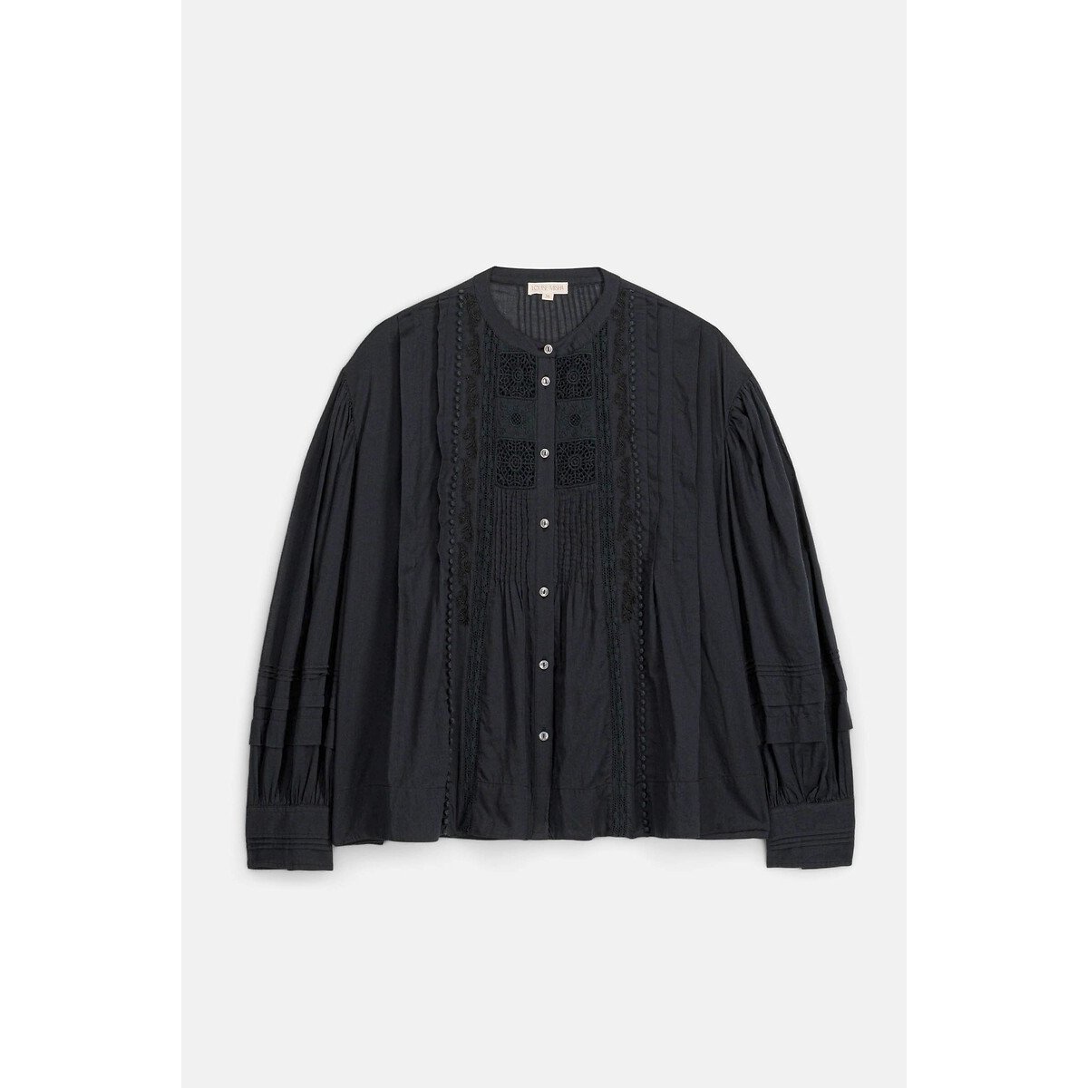 Blusa ricamata a girocollo con maniche lunghe, SOPHIE nero , LOUISE MISHA