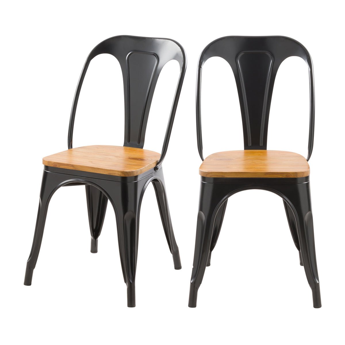 Lot de 2 chaises en métal d'orme - YOANNA noir et bois clair, MAISON PAVANE