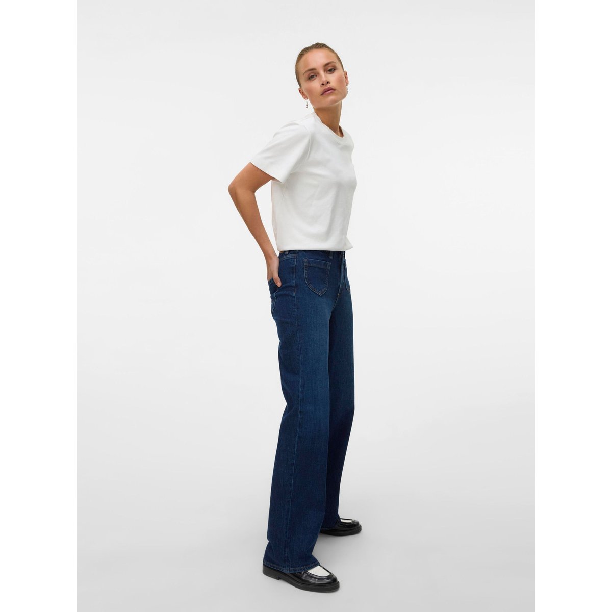 Jean À Coupe Large dark blue denim, VERO MODA