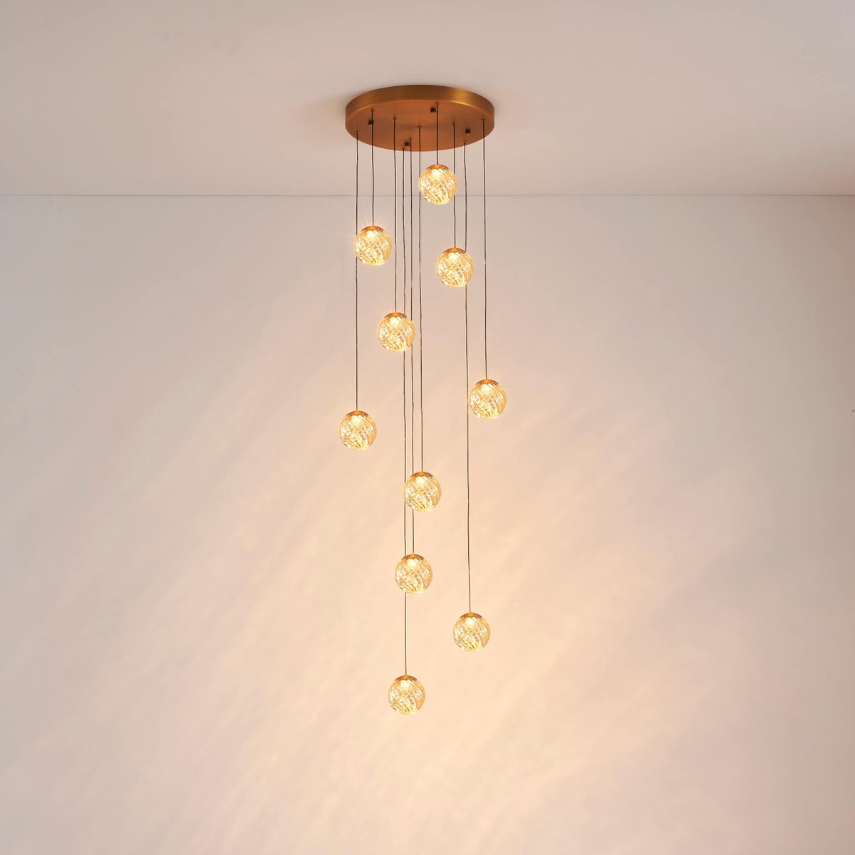 Suspension LED longue à verre ambré - ESPOSIA ambré et doré, KOSILUM