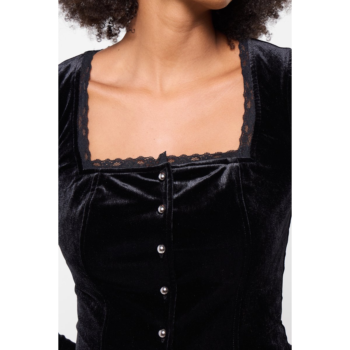 Haut Boutonné en Velours à Détails en Dentelle noir, JOE BROWNS