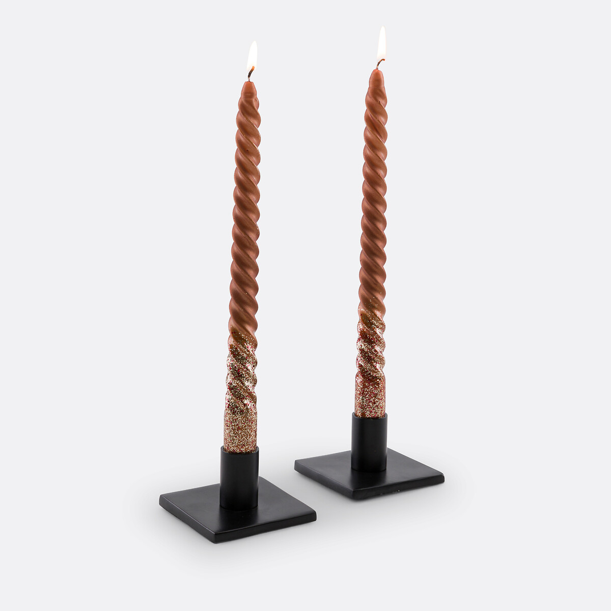 Set of 2 Caspar Glitter Twist Dinner Candles cinnamon, LA REDOUTE INTERIEURS