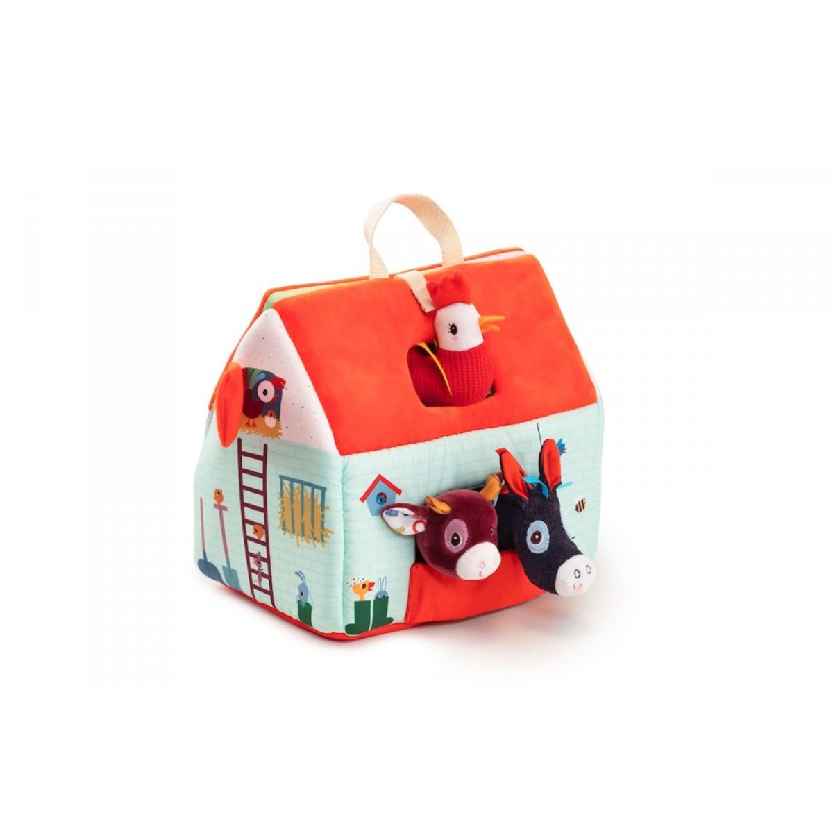 Peluche d'activités Ma première ferme orange, vert, bleu, LILLIPUTIENS