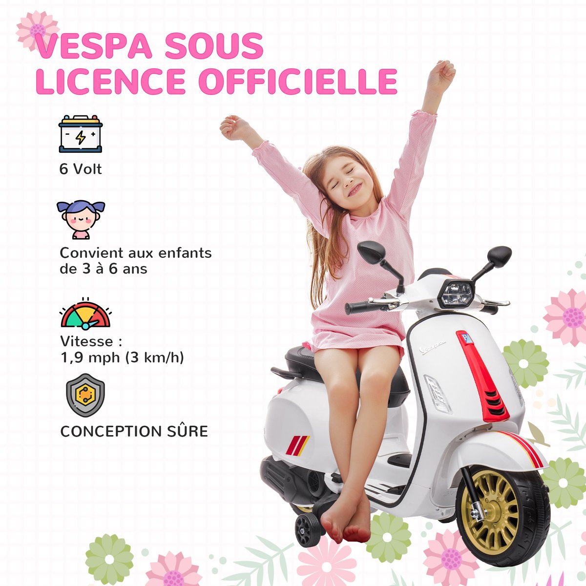 Moto électrique à conducteur assis PP Blanc blanc, rouge, noir, AIYAPLAY