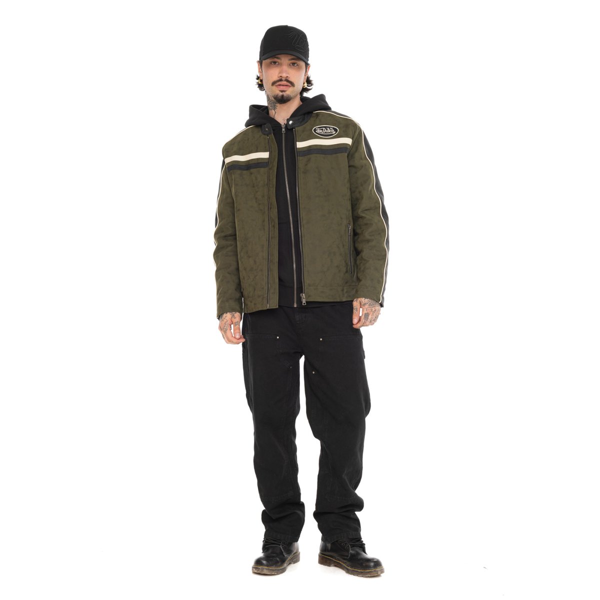 Veste motard LEROY vert/noir/blanc, VON DUTCH