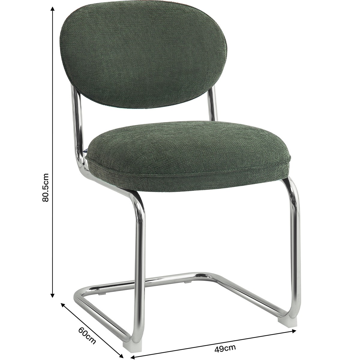 Lot de 2 chaises de salle à manger chromées en tissu chenille - LOU vert, HOMIFAB