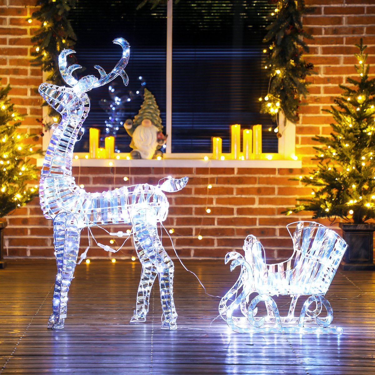Décoration de Noël lumineuse PP Argent bleu, OUTSUNNY