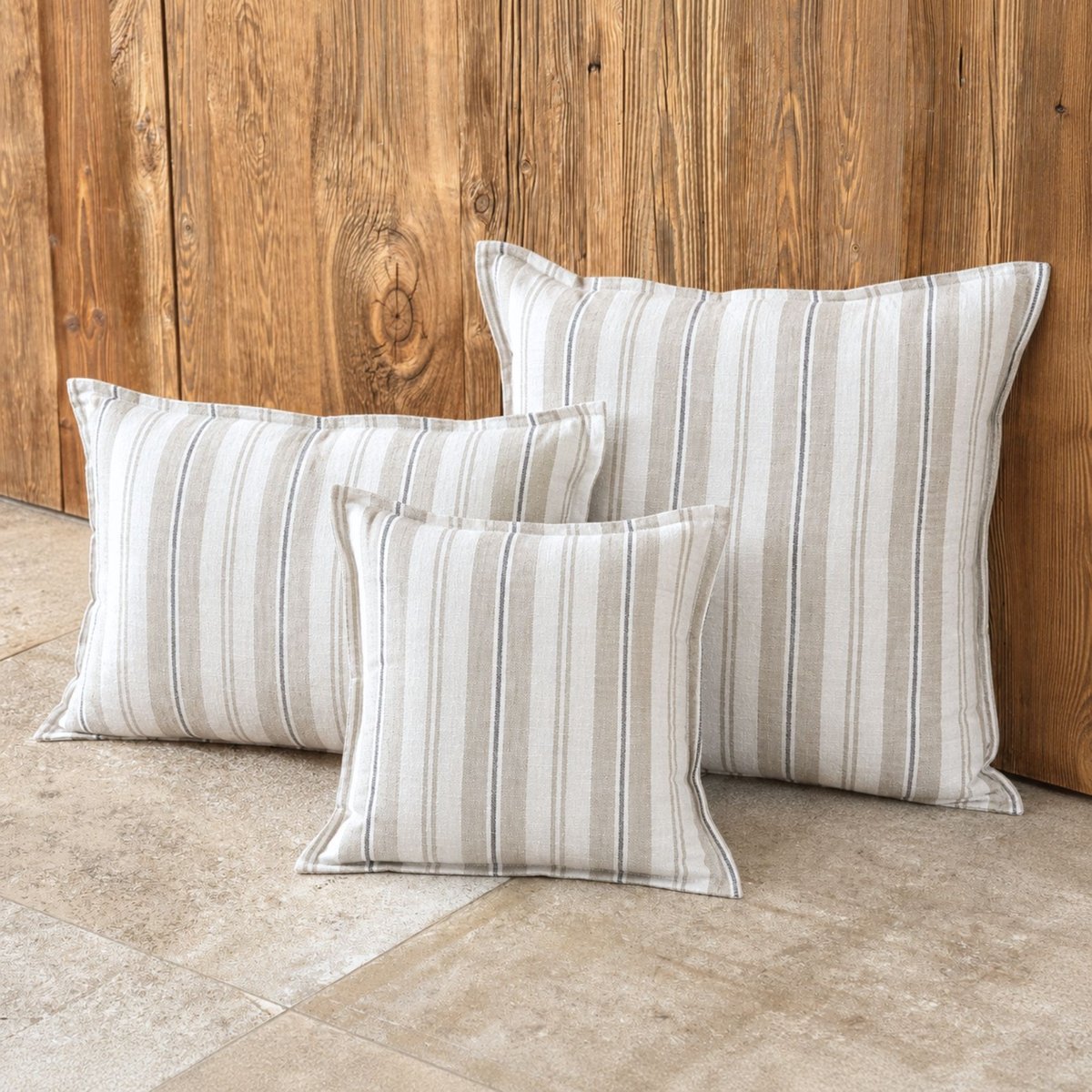 Housse de coussin  recto-verso 100% coton rayures tapissier LOURMARIN - QABANE beige, HOME MAISON
