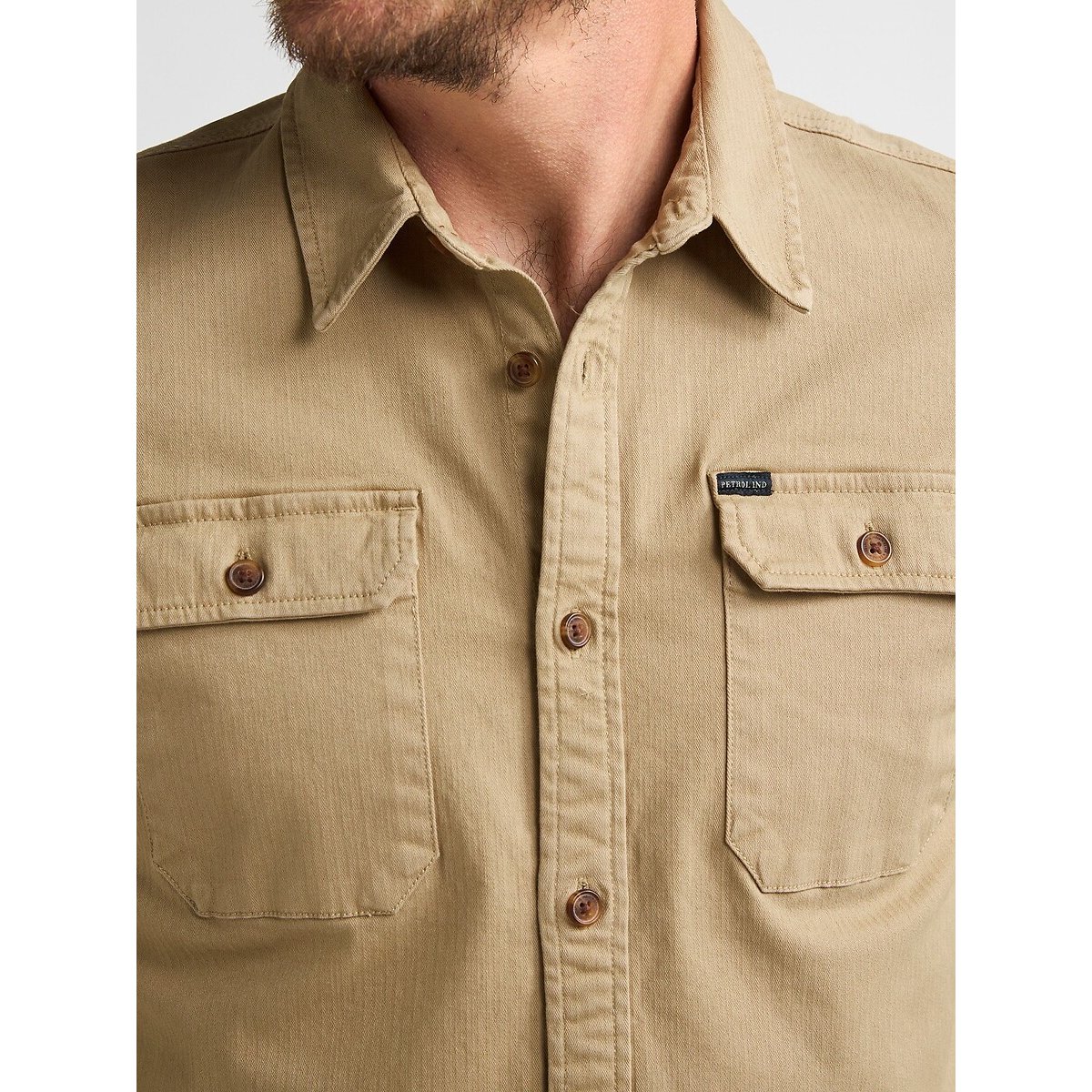 Chemise droite unie, manches longues camel, PETROL INDUSTRIES