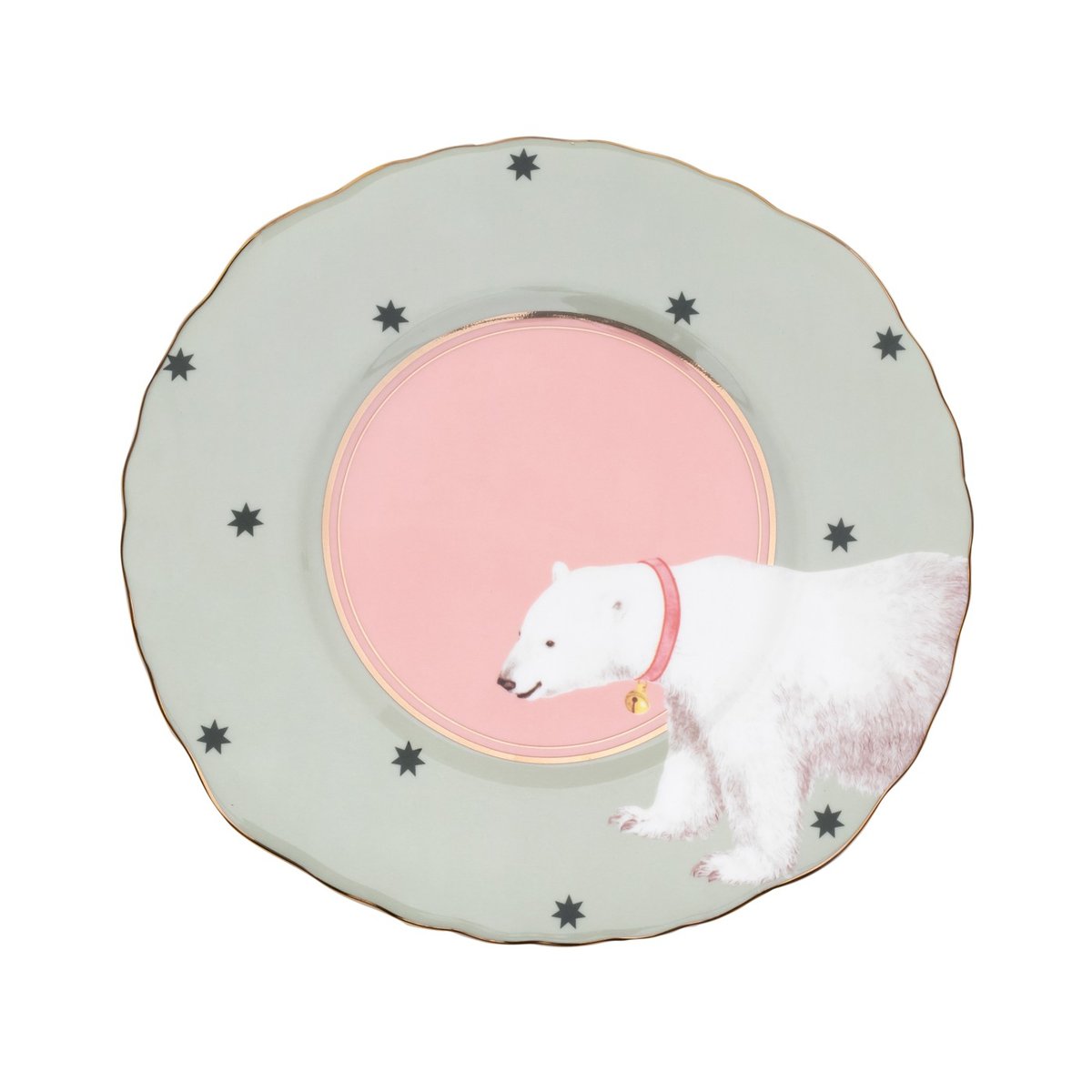 Assiette Ours Polaire 24cm multicolor , détails bords dorés, YVONNE ELLEN