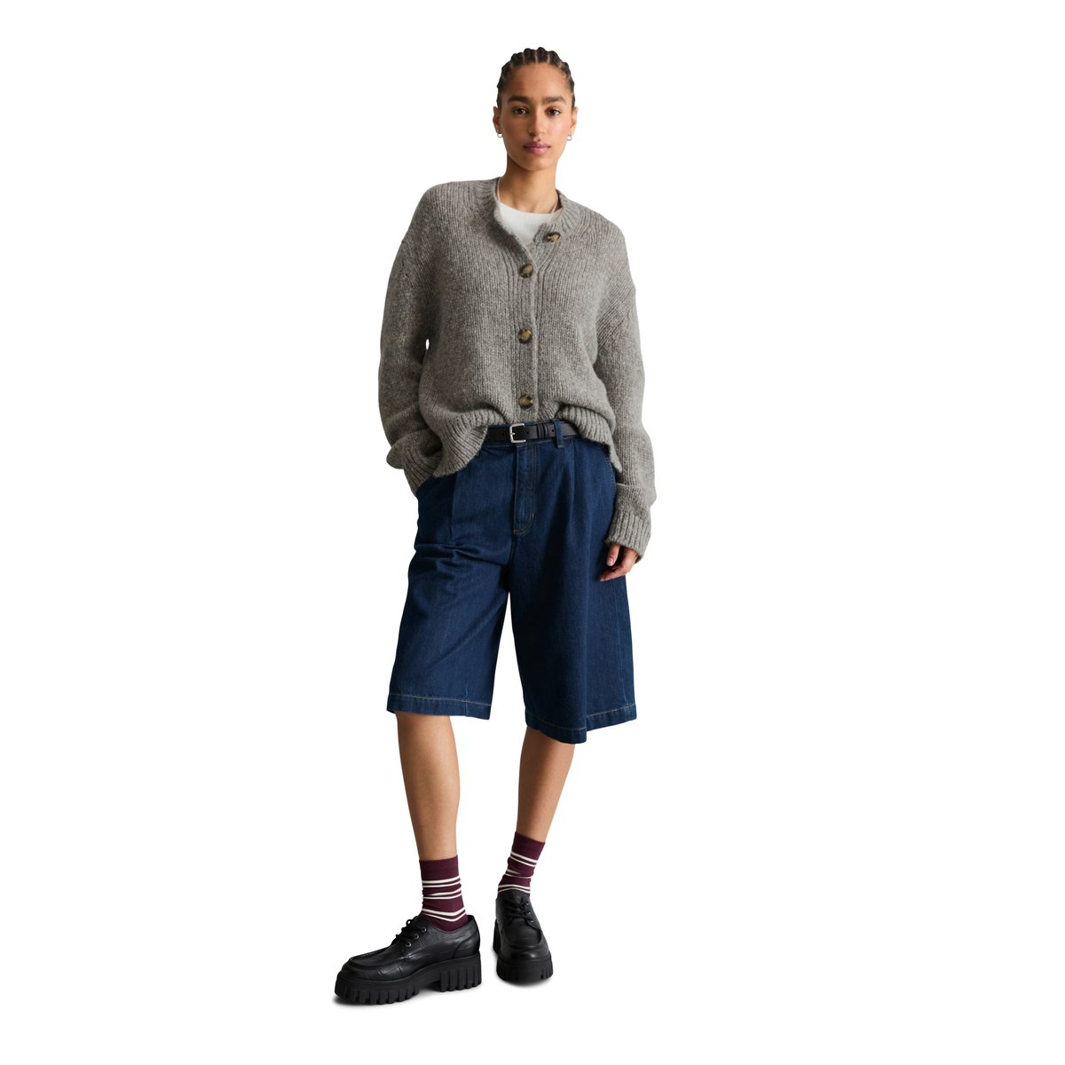 Cardigan ample en un mélange douillet de laine vierge et d'alpaga gris, MARC O’POLO DENIM