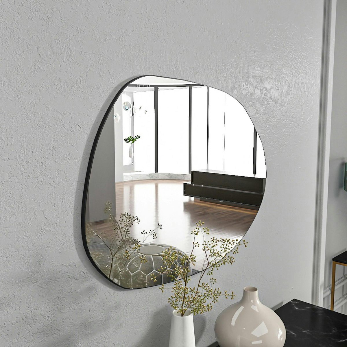 Miroir design organique bord noir 75 cm - style naturel CODY noir, PIER IMPORT