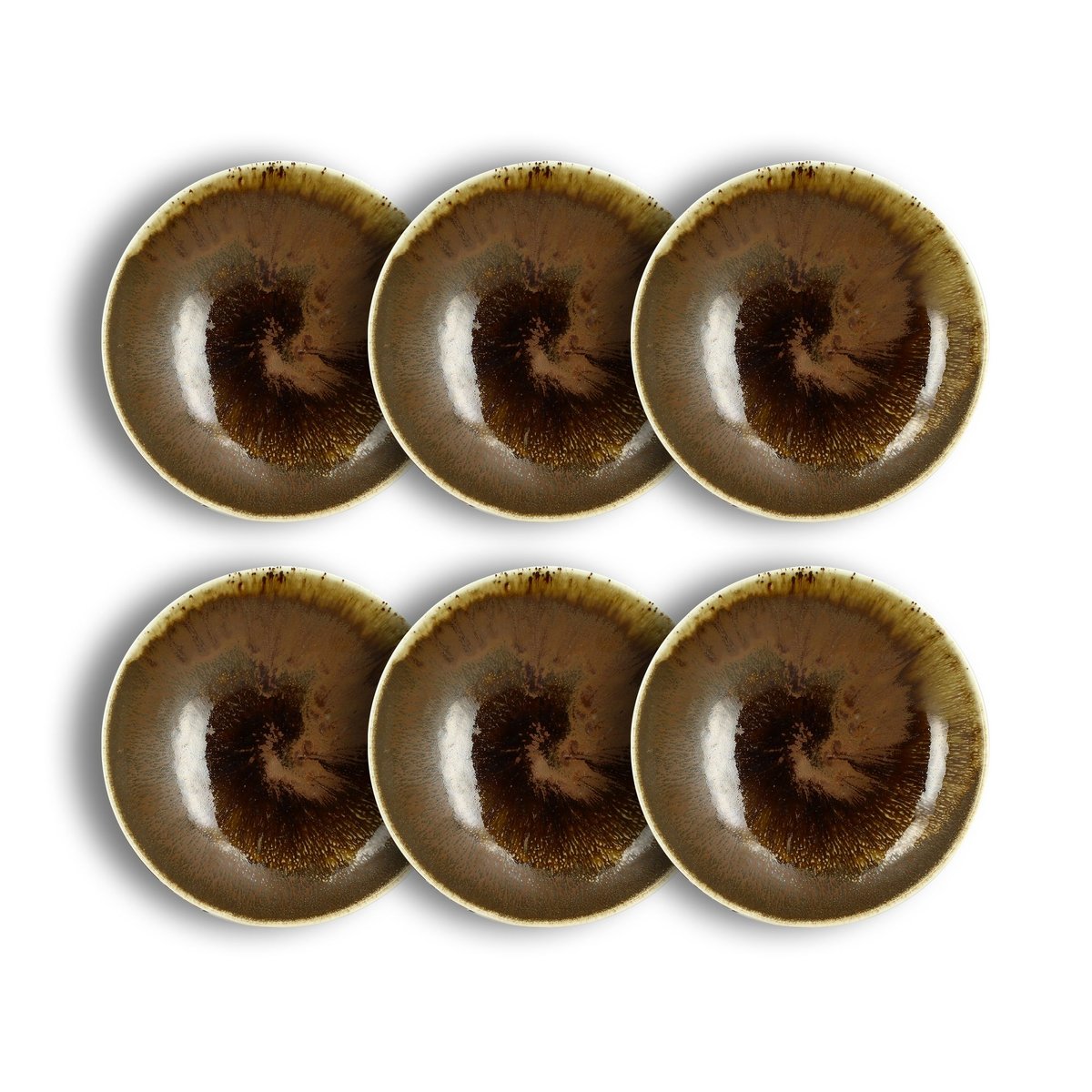 Lot de 6 assiettes creuses en porcelaine 21cm, SATURNE marron, OGO LIVING