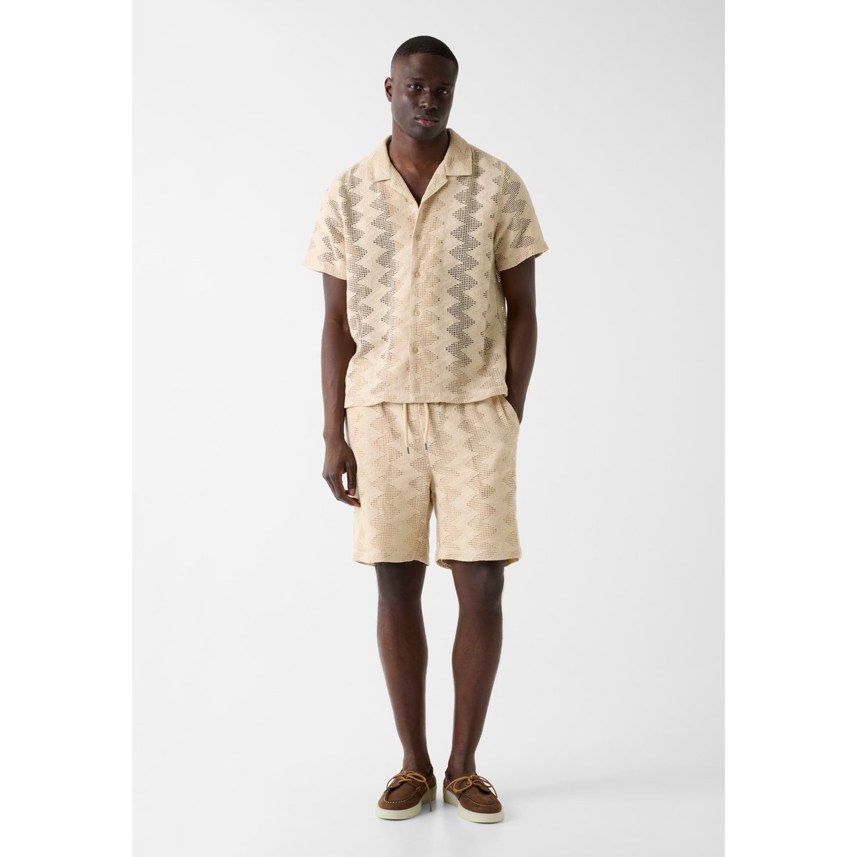 Shorts En Maille Côtelée beige, GUESS