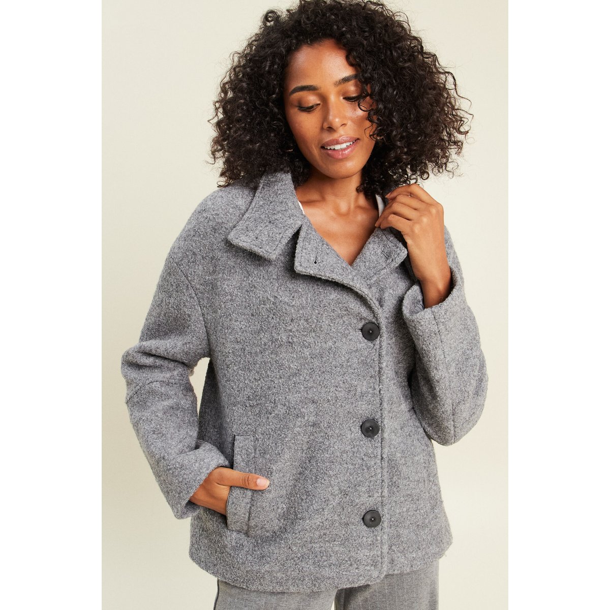 Manteau doublé col montant gris clair, BREAL