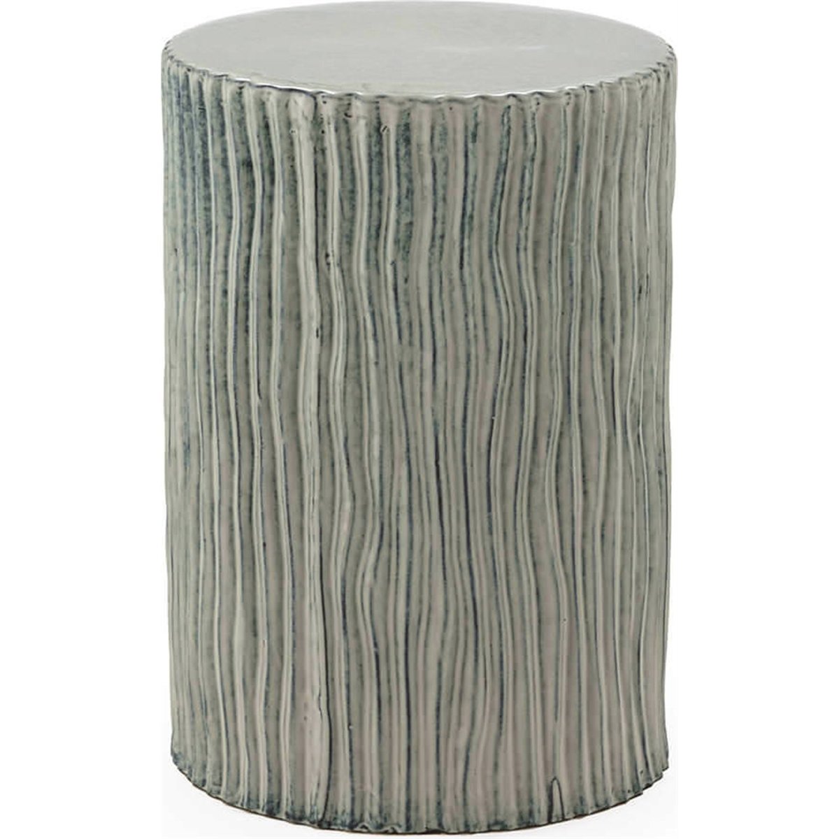Tabouret sculptural en céramique striée vert grisé, RECOLLECTION