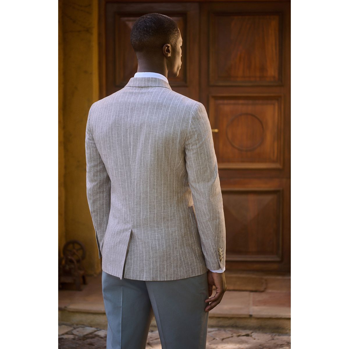 Blazer standard en lin mélangé à rayures naturel, NEXT