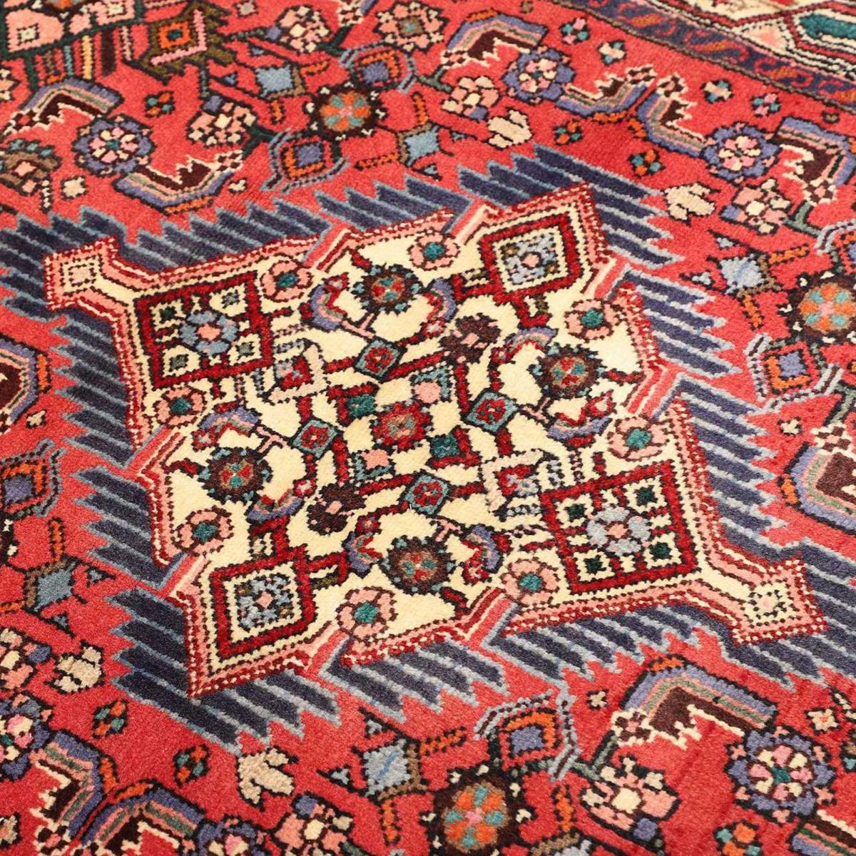 Tapis d'orient au motif oriental, noué main en laine, HAMADAN 25 rouge, bleu, crème, UN AMOUR DE TAPIS