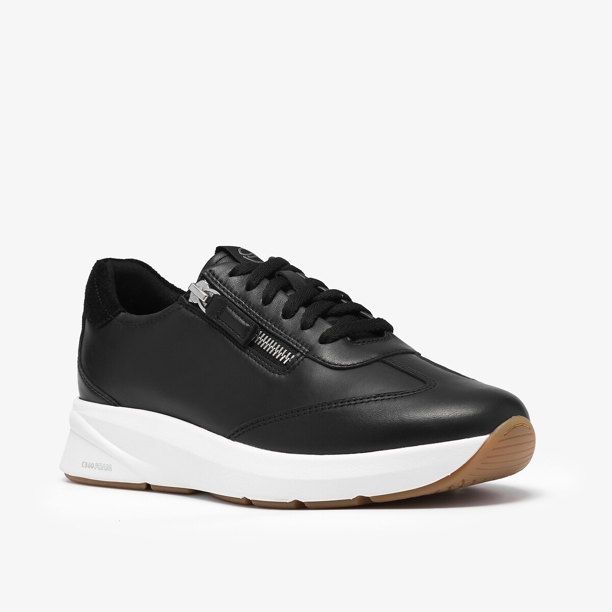 Scarpe da ginnastica in pelle con cerniera, CODE R RUN nero , CLARKS