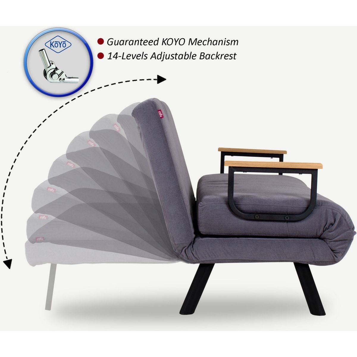 Fauteuil convertible avec dossier réglable en tissu - ENEA gris, HOMIFAB