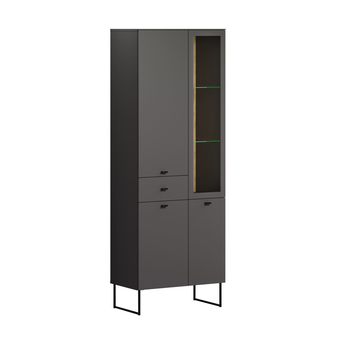 Vitrine 3 portes, 1 tiroir - VELA gris anthracite, CALICOSY
