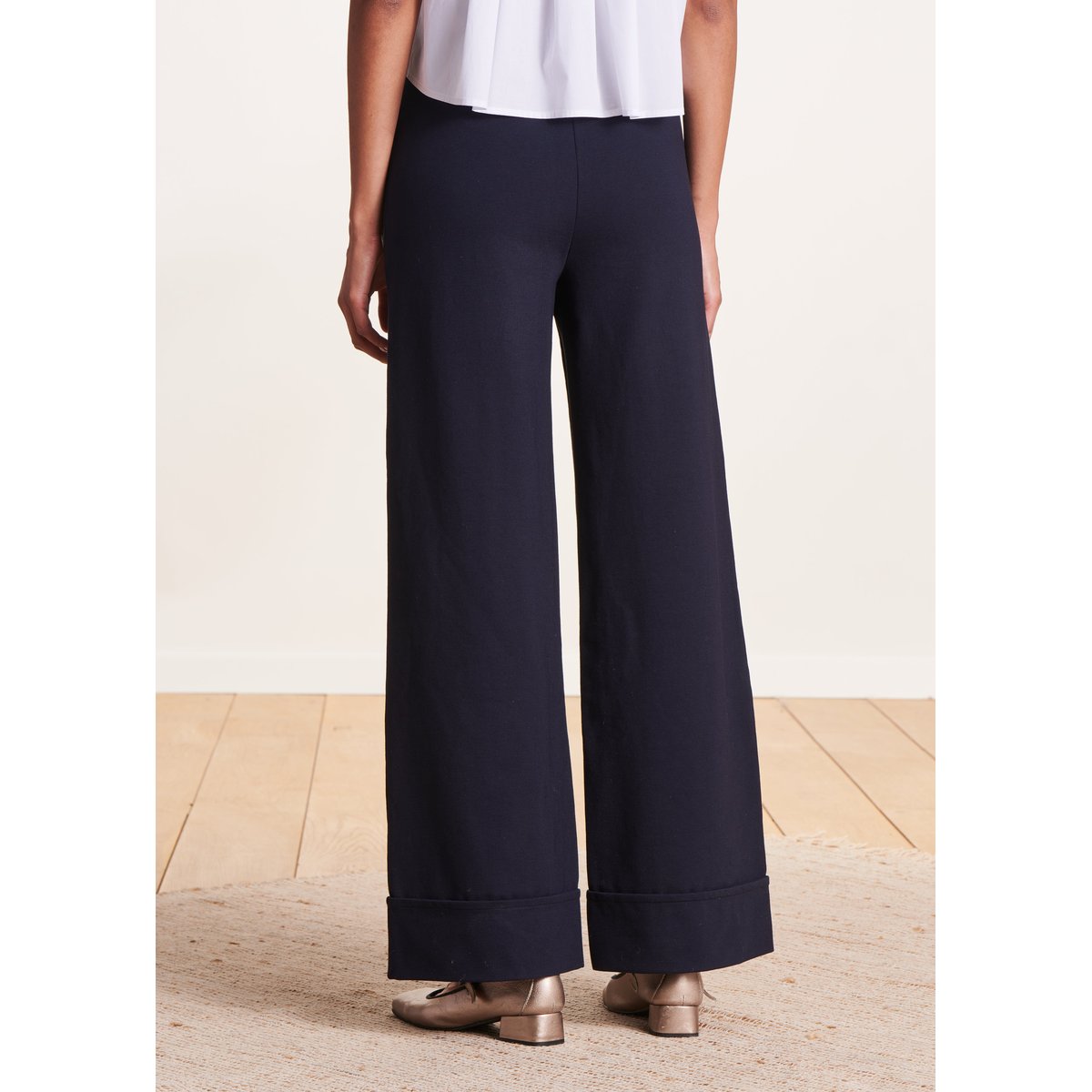 Pantalon large en jersey bleu encre, LA FEE MARABOUTEE
