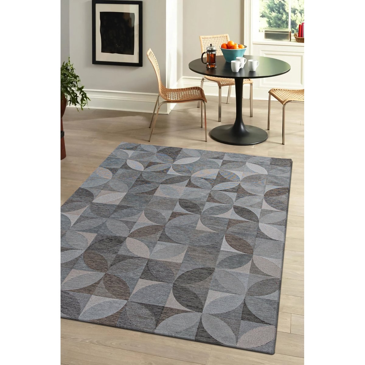 Tapis intérieur/extérieur moderne tissé plat ROSEBUD gris, NOVATREND