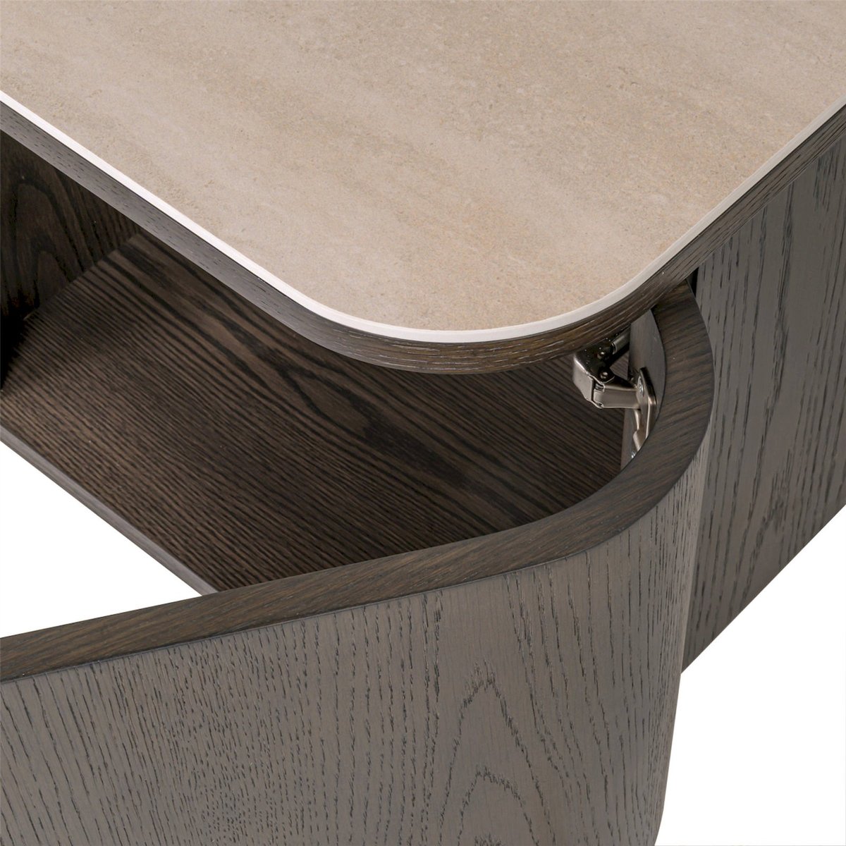 Meuble tv suspendu bois collection NANDO brun foncé et beige effet travertin, RECOLLECTION