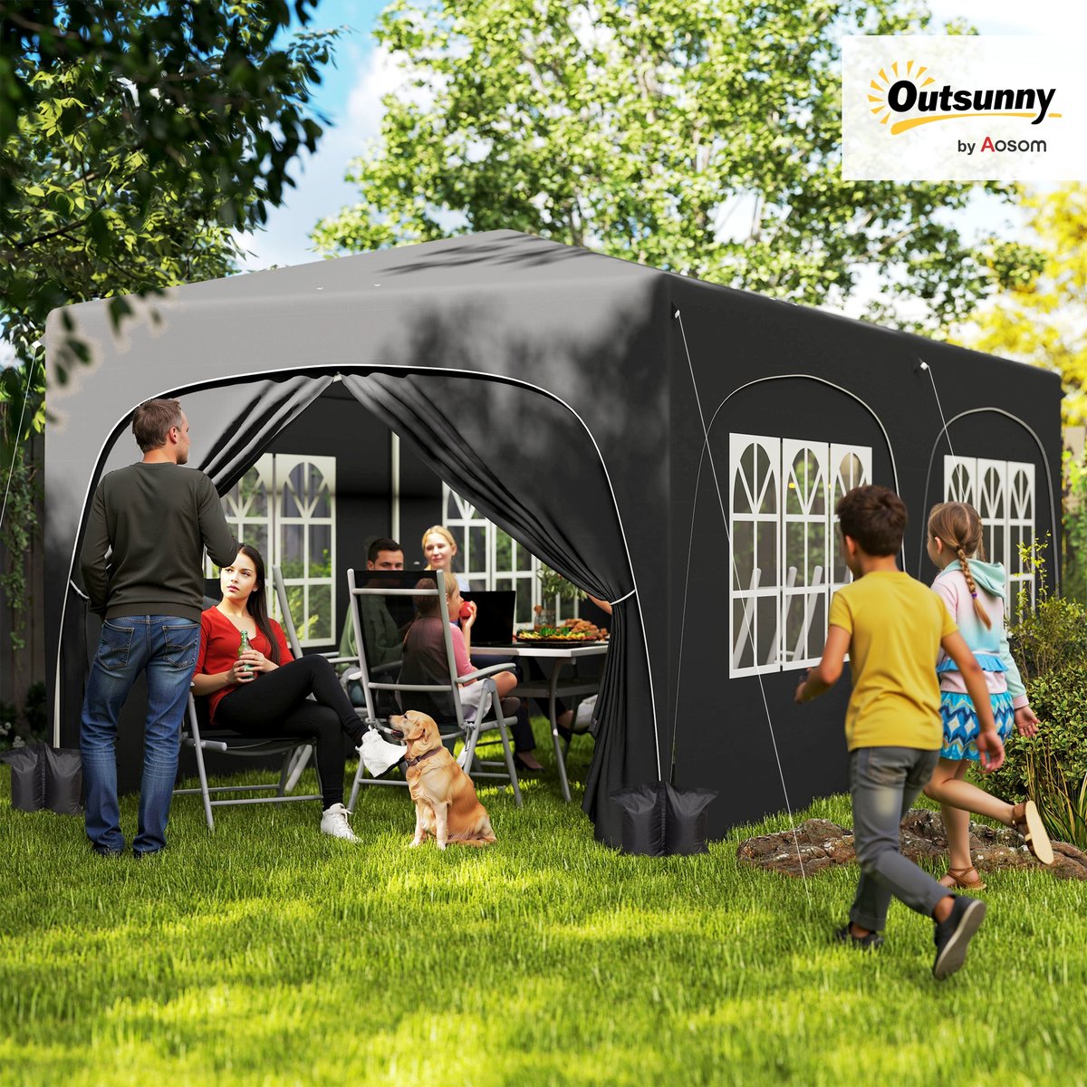 Auvent pliant Polyester Gris foncé noir, OUTSUNNY