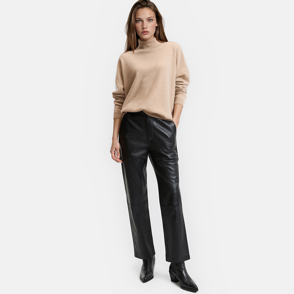 Trui met rolkraag, fijn kasjmier mêleebeige, LA REDOUTE COLLECTIONS