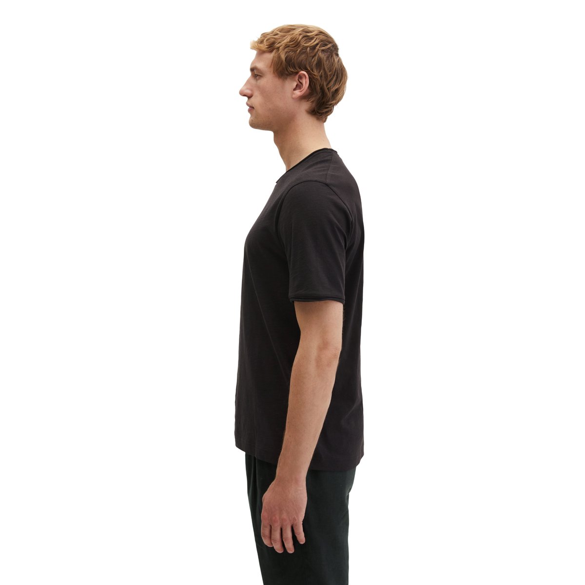 T-shirt regular en jersey slub doux noir, MARC O'POLO