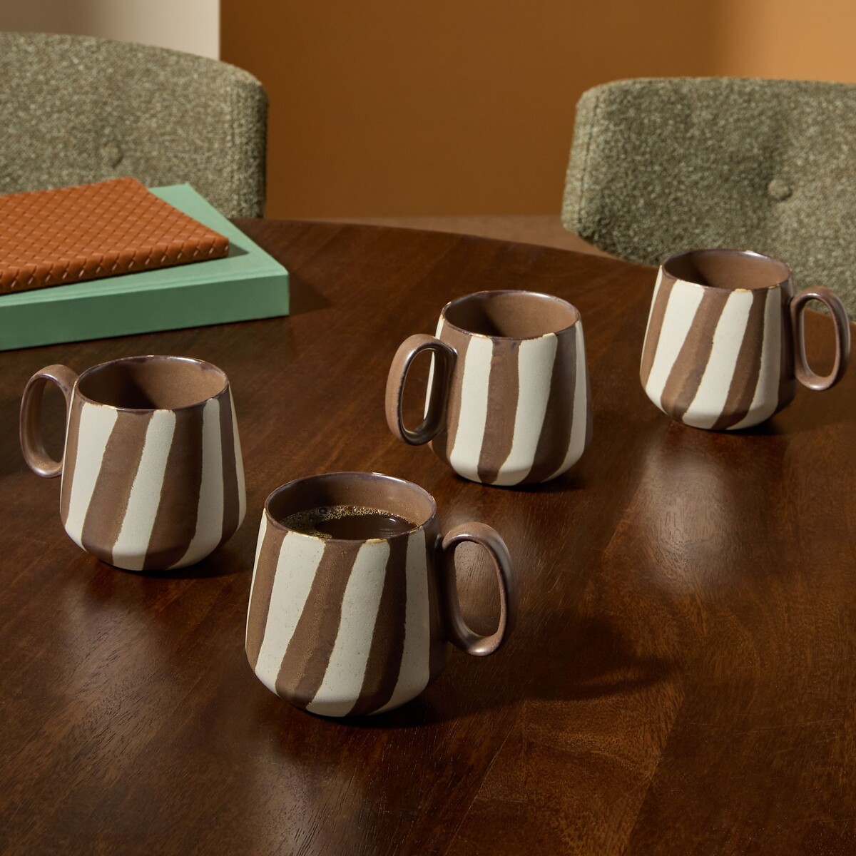 MADE.COM Set of 4 Mafalda Mugs in Stripe brown , MADE