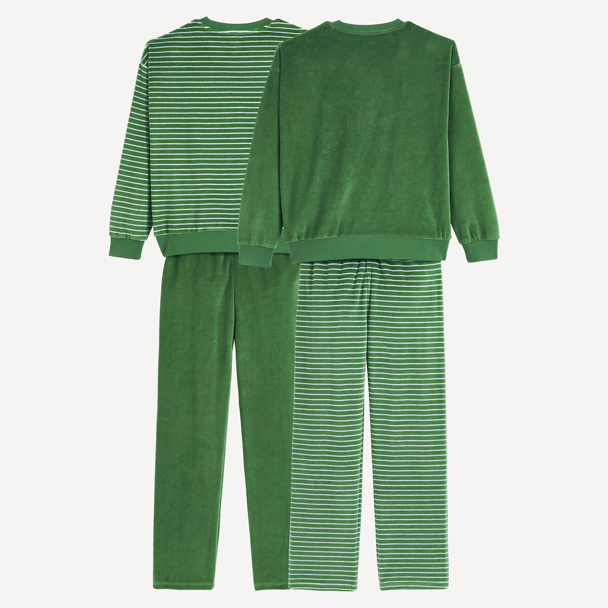 Lot de 2 pyjamas, en velours, motifs rayures et renard vert/écru, LA REDOUTE COLLECTIONS