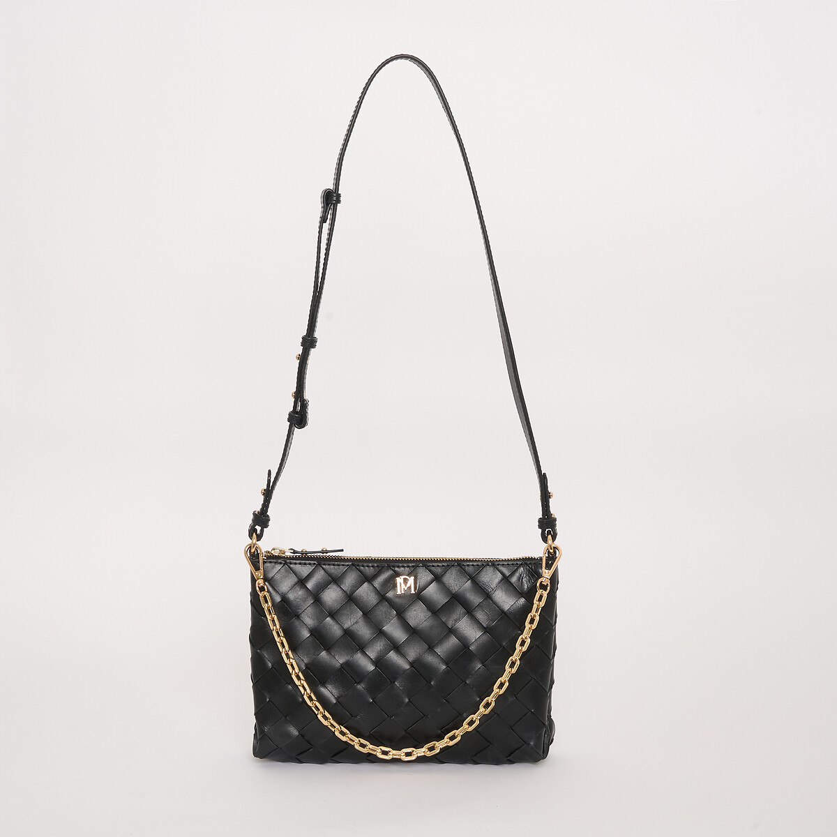 Sac pochette en cuir de vachette tressé, VIOLETTE noir, PETITE MENDIGOTE