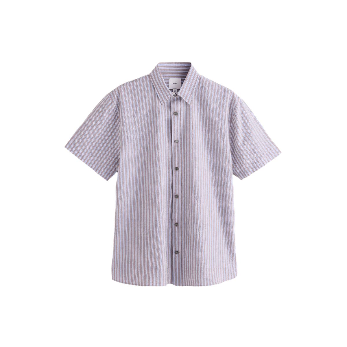 Chemise manches courtes en seersucker marron, NEXT