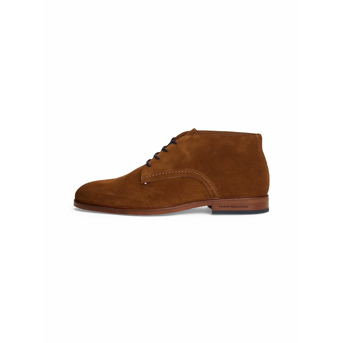 Bottines à lacets en cuir suède cognac, TOMMY HILFIGER