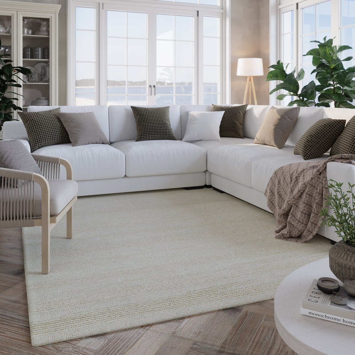 Tapis texturé à rayures fines ,  Hamptons TWENTYSEVEN blanc crème, WECON HOME