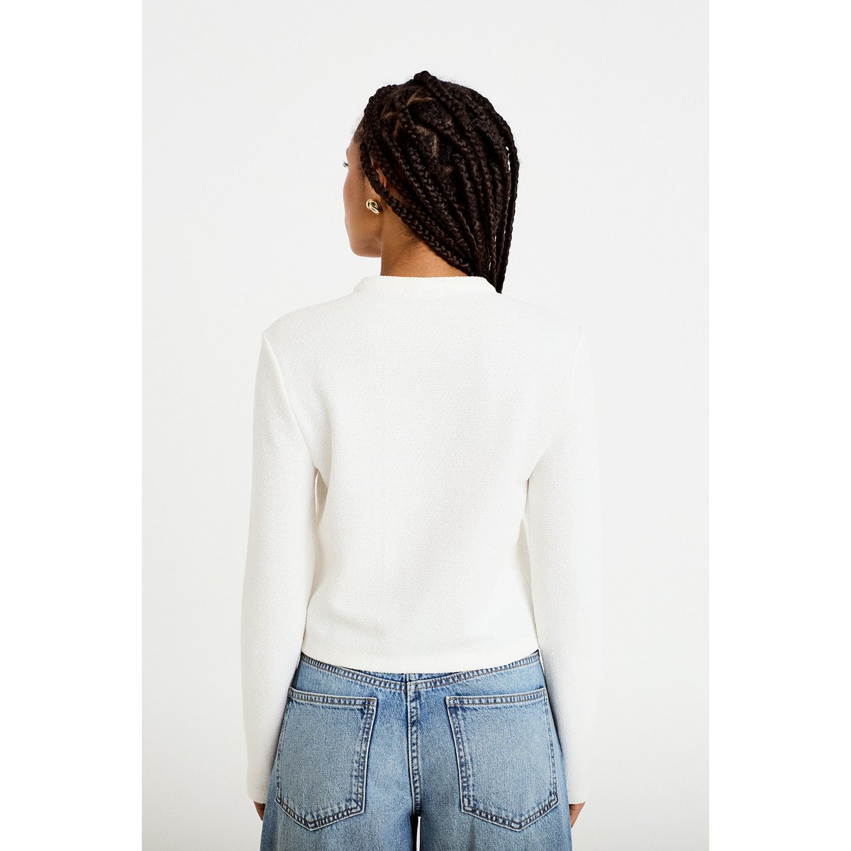 Gilet tweed droit cropped col rond ecru, CACHE CACHE