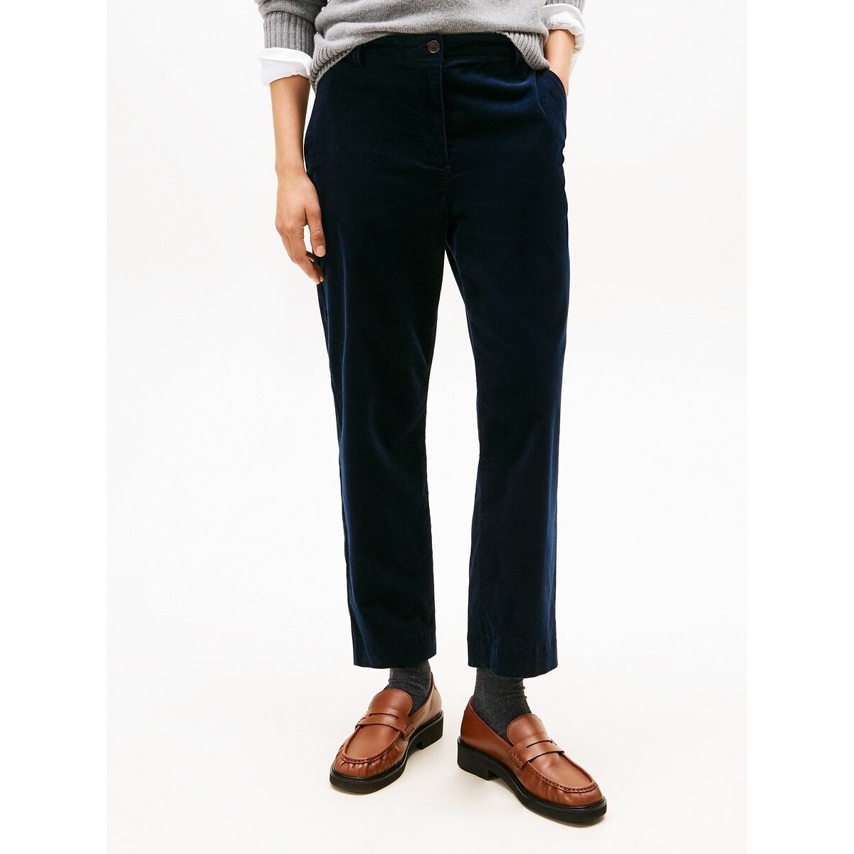 Velour Straight Trousers navy, TOMMY HILFIGER