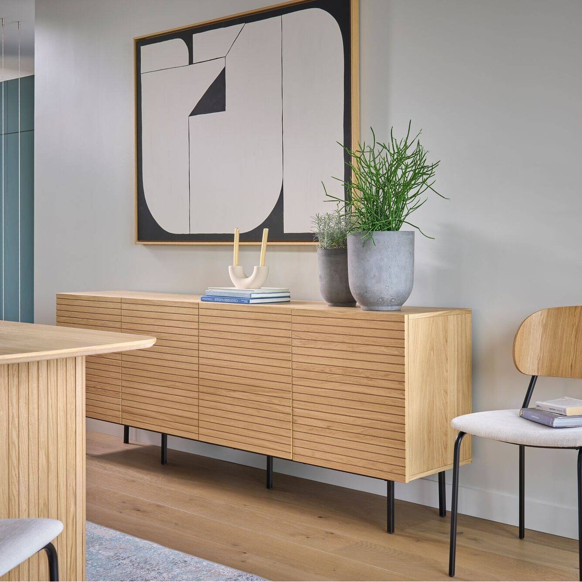 Buffet 4 portes bois pieds métal - ALEX bois clair, CAMIF