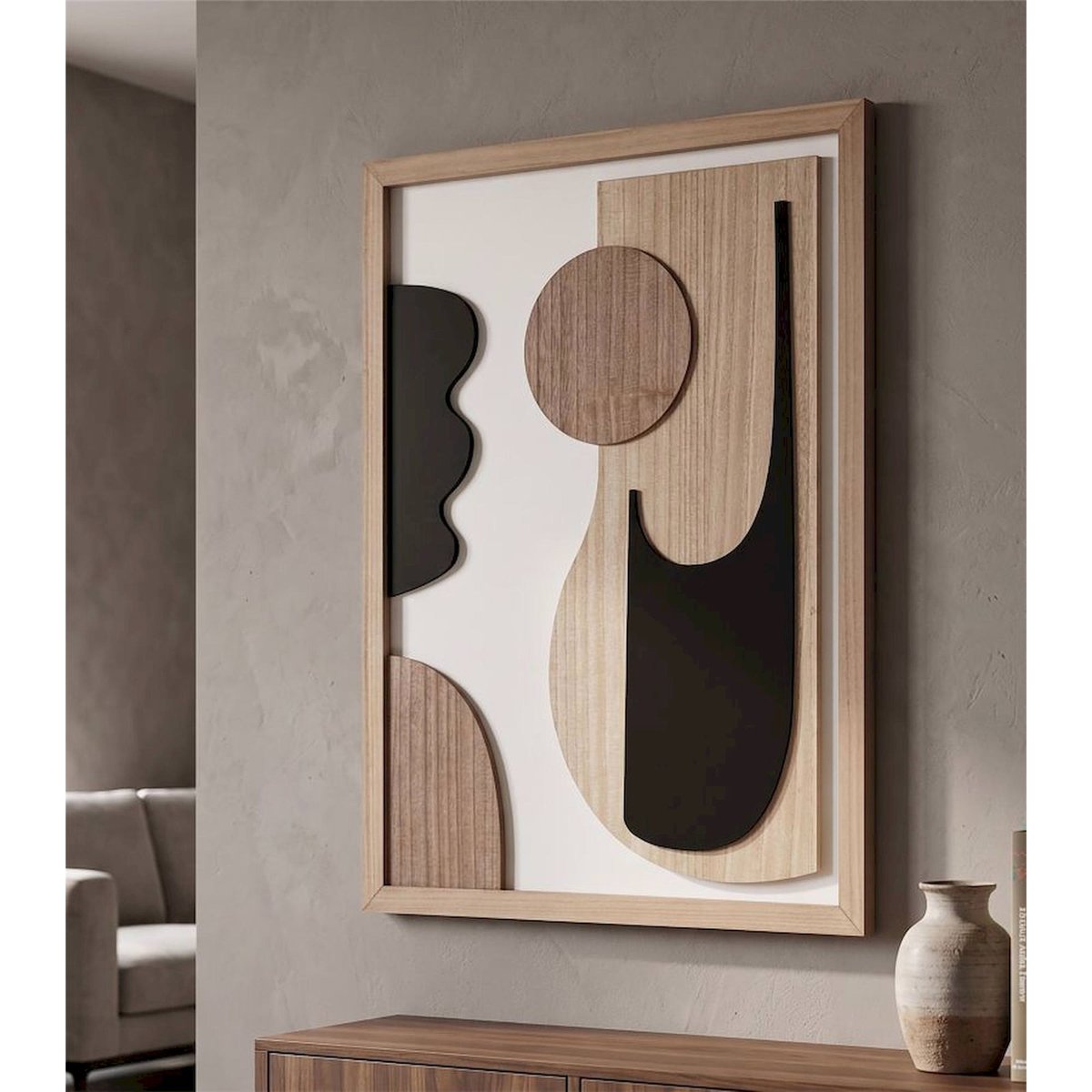 Panneau mural relief 3d motif abstrait MODERN multicolore aux tons bois et noir, RECOLLECTION